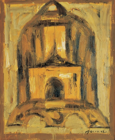 《家長(zhǎng)系列·大黃鐘》 139×112cm 布面油畫 1991

 
