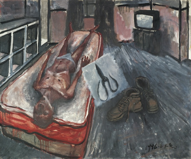 《剪刀和你的孤獨(dú)在一起》 120×145cm 布面油畫 1996

 
