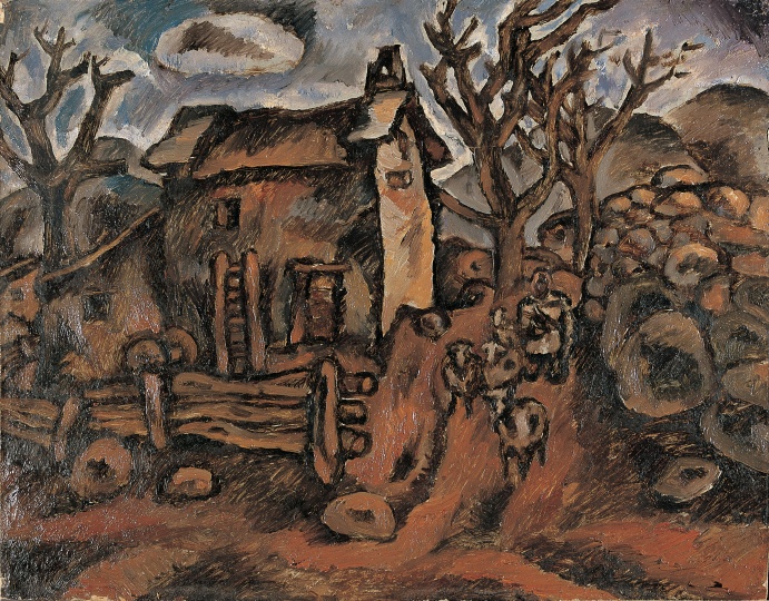 《圭山寫生·村口》 40×50cm 紙本油畫 1982