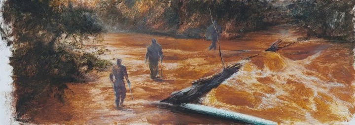 《洪流》 36×102cm 紙本油畫棒 2019

 

