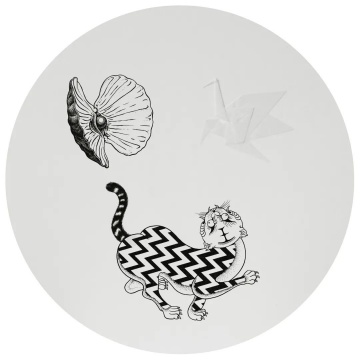 周童 《鷸蚌相爭(zhēng)虎鶴雙形》 50x50cm 紙本綜合繪畫(huà)，裱糊 2021
