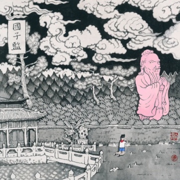 余霽 《國(guó)子監(jiān)》30×30cm 紙本水墨 2021
