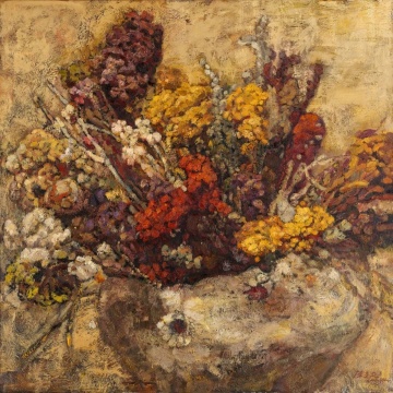 陳逸飛《靜物-花卉》200 x 200cm 油彩 畫布 1996成交價：23,250,000港元 