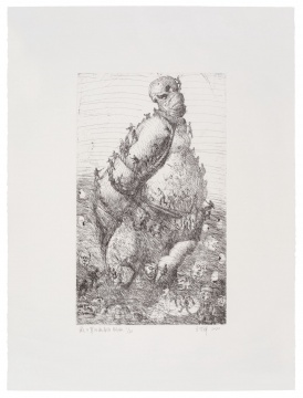 王華祥《戴口罩的病毒之五》黑白木刻 畫紙56×76cm 畫芯30×50cm 2020
