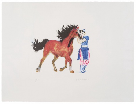 馮夢波《人馬情深》 石版套色 76×56cm 2020
