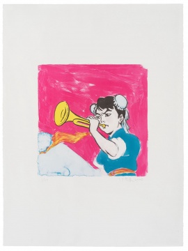 馮夢波《小小號手》石版套色 畫紙56×76cm，畫芯34×35cm 2020
