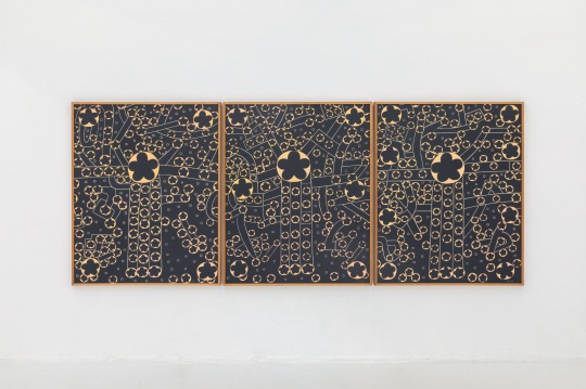 《滾動(dòng)的櫻花（夜色）》162x130.3cm (6 pieces set)  布面丙烯 1989
