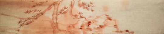 《透氣》之一（局部）5x88cm 材料：朱砂、紗布，2015
