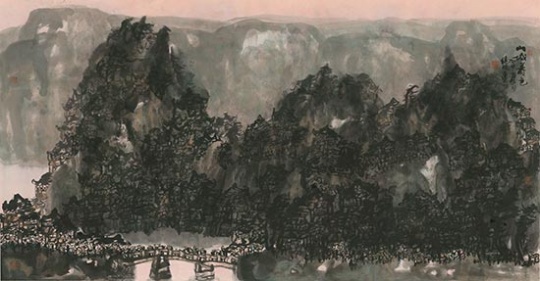 任建國 山城暮色 123×234cm 紙本設(shè)色 2016
