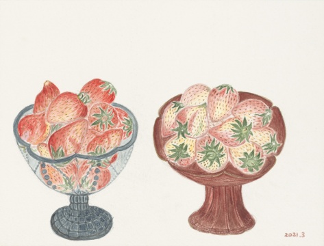 《紅草莓和白草莓》  31x41㎝ 紙本設(shè)色  2021
