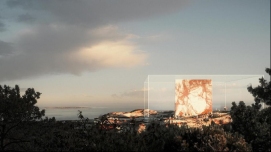《圖騰》，內(nèi)里·奧克斯曼與介導(dǎo)物質(zhì)組，2019年，效果圖由Luxigon工作室的艾瑞克·布羅什·庫(kù)姆斯制作，圖片由內(nèi)里·奧克斯曼與介導(dǎo)物質(zhì)組提供
