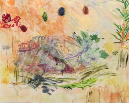 叢叢，《草莓花正在開》，布面油畫，105X130 cm，2020
