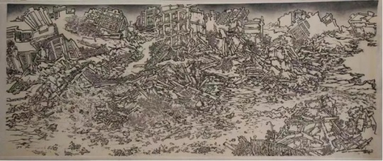 雷紹文，《災難圖》，水墨 絹本，141x338.5 cm，2016
