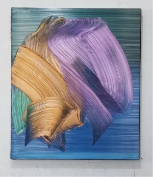 由鑫，《無題5》，鋁合板、光學顏料、油性媒介，
70x60cm，2021

