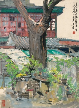 宗其香，《友人羨我槐蔭書(shū)屋》，紙本彩墨，42cm×31cm，1975年
