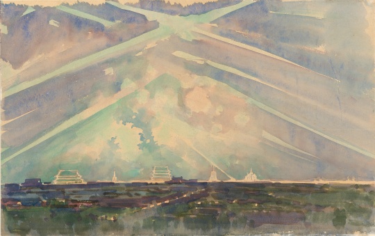 宗其香，《國(guó)慶焰火》，紙本水彩，27cm×43cm，1956年

