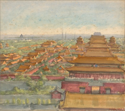 宗其香，《鳥(niǎo)瞰紫禁城》，紙本水彩，23.5cm×26.5cm，1947年
