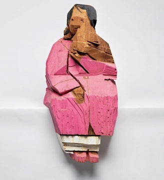 
朱銘“人間”系列《獨(dú)坐少女》
76×43×39cm 木雕 1998

