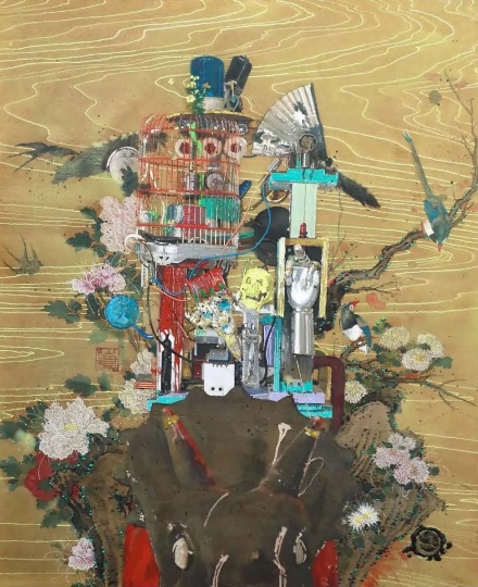 《恐龍物郎圖》60×50×5cm 木板丙烯，火漆蠟 2021 
