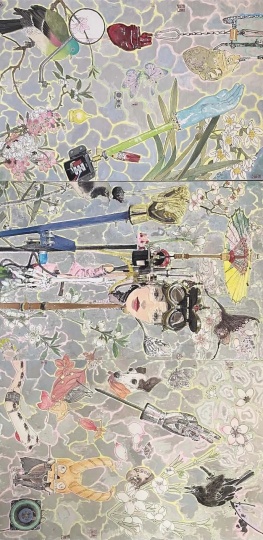 《第二自然人-散漫姬的希望圖》180×120cm×3
絹面，礦物顏料等 2023
（請橫屏觀看）
