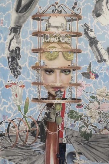 《第二自然人-冷腦控姬圖》180×120cm 
絹面、礦物顏料等 2023
