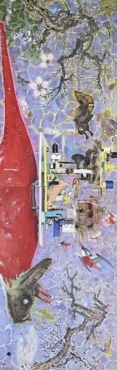 《紅恐龍背上的風(fēng)景圖》120×180cm×2 

絹面、礦物顏料等 2023

（請橫屏觀看）
