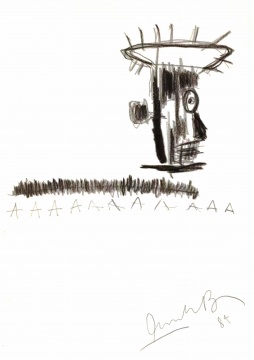 Jean-Michel Basquiat 讓·米歇爾·巴斯奎特《Head with Crown of Thorns》綜合材料 mixed media 21 × 15cm 1984