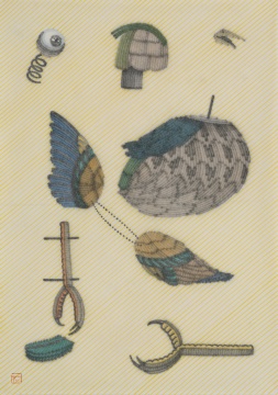 黃麒元《擺件兒》48×34cm 紙本設(shè)色 2021
