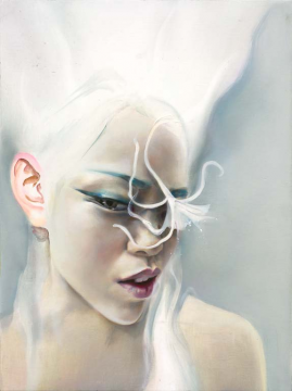 泛靈族-墜落 2021 木板油畫，塑型膏 40×30cm
