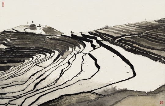 李立新《南國(guó)月亮灣》68×106cm 紙本設(shè)色 2022
