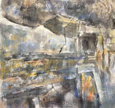翁劍青《平江印象》45×50cm 丙烯、水粉、皮紙 2023

