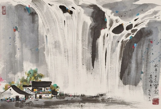 LOT328?吳冠中（1919-2010）飛瀑圖
設(shè)色紙本鏡心
42 × 63 cm
題識：承平同志留念。吳冠中，一九八七，十二。
鈐印：吳冠中印、八十年代
說明：此作品系榮寶齋庫存，附榮寶齋書畫真跡證書。
估價：RMB 2,800,000 - 3,800,000



