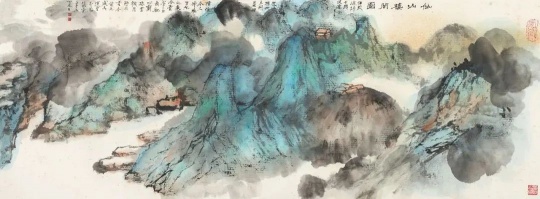 LOT80饒宗頤（1917-2018） 仙山樓閣圖

設(shè)色紙本鏡心

45 × 126 cm

 

題識：

仙山樓閣圖。往歲游師子國，流連圣城，襌草未劃，慧燈猶續(xù)，令人神飛生死之表。今奮筆為圖，馳心蘭跡，云機月杼，不無今昔之感矣。選堂于梨俱室，辛未（1991年作）夏日。

鈐印：

饒、宗頤、江山助我頻拈筆、意足不求顏色似

出版：

1.《滌清神宇》P11，嶺南美術(shù)出版社，2018年。

2.《古調(diào)今情·饒宗頤書畫作品選》P61，南方日報出版社，2011年。

 

估價：RMB 800,000 - 1,000,000
