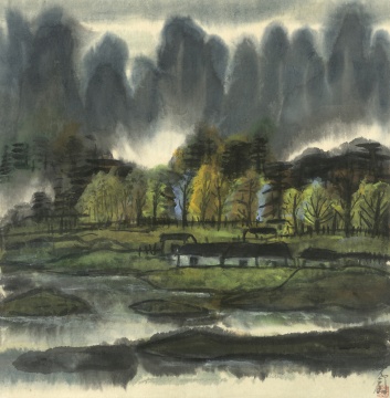 林風(fēng)眠《風(fēng)景》   紙本水墨設(shè)色 68cm×68cm 20世紀(jì)80年代  

中國美術(shù)學(xué)院美術(shù)館藏
