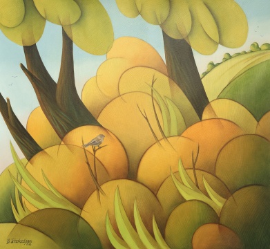 貝爾杰·查克堅，秋之歌，94×102cm，布面油畫，2023 蛙人藝術
