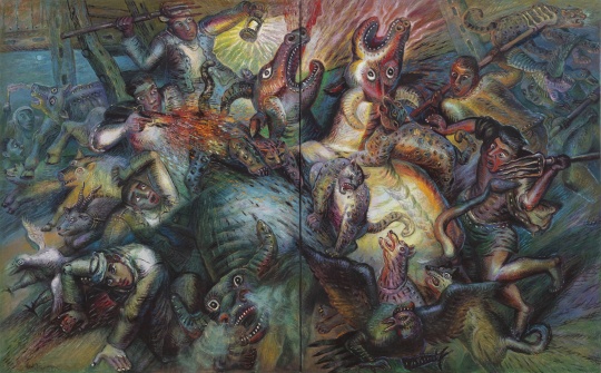 羅中立，打豹子，250x400cm，布面油畫，2001    當代唐人藝術中心
