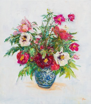 《紫斑牡丹》80×70cm 布面油畫(huà) 2020
