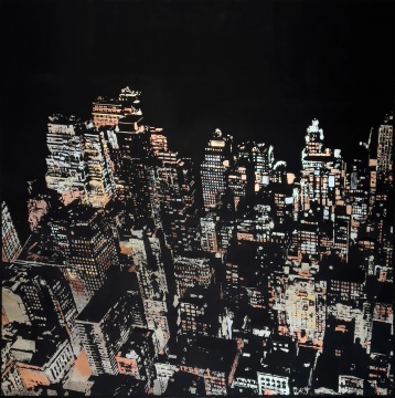 《曼哈頓時代#1》  2024年  布面綜合媒介，金箔 ，銀箔，銅箔，丙烯 203cm×203cm

