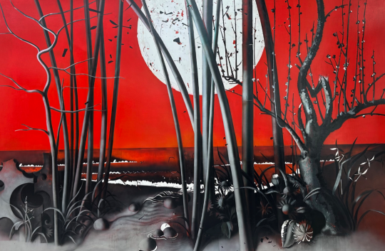 《君子與雜花》200×300cm 布面綜合材料 2024
