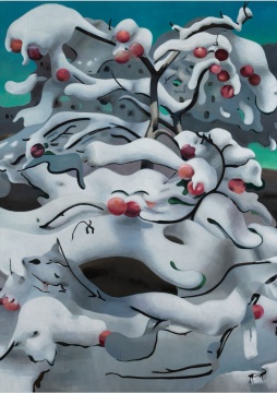 張文欽，《被雪覆蓋的果樹 23-8》，2023，布面油畫，260 × 200 cm，X美術(shù)館藏

