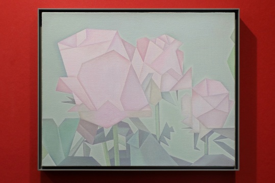 徐振，《粉紅玫瑰（1）》，布面油畫，40 × 50 cm，X美術(shù)館藏