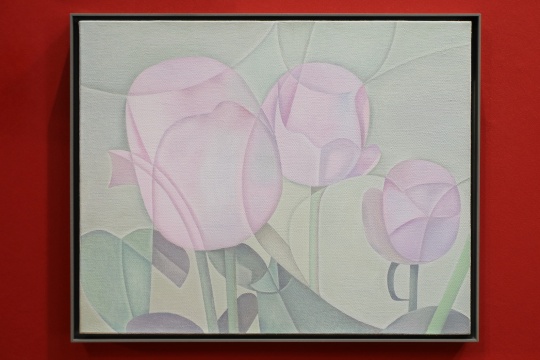 徐振，《粉紅玫瑰（2）》，布面油畫，40 × 50 cm，X美術(shù)館藏
