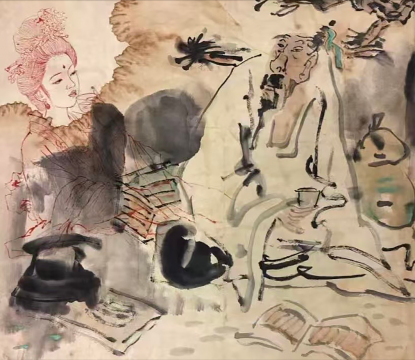 陳玉東-《對飲》，60X64cm，紙本水墨，2025年
