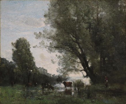 Camille Corot 卡米耶·柯羅（1796-1875），《諾曼底的池塘》，布面油畫(huà)，67x56.5cm
