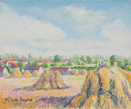《Moisson chez Jourdon, Forges-les-Bains (Essonne)》（朱爾東家的麥?zhǔn)?，福日萊班），H. Claude Pissarro 克勞德·畢沙羅（1935-至今），布面油畫(huà)，38 x 46 cm
