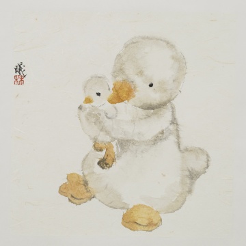 《抱抱鴨》 30×30cm 紙本水墨 2024
