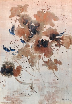 康有和 荷塘水鳥系列一 74X52cm 紙板丙烯 2024
